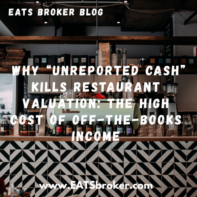 Restaurant owner reviewing cash sales records for a restaurant valuation