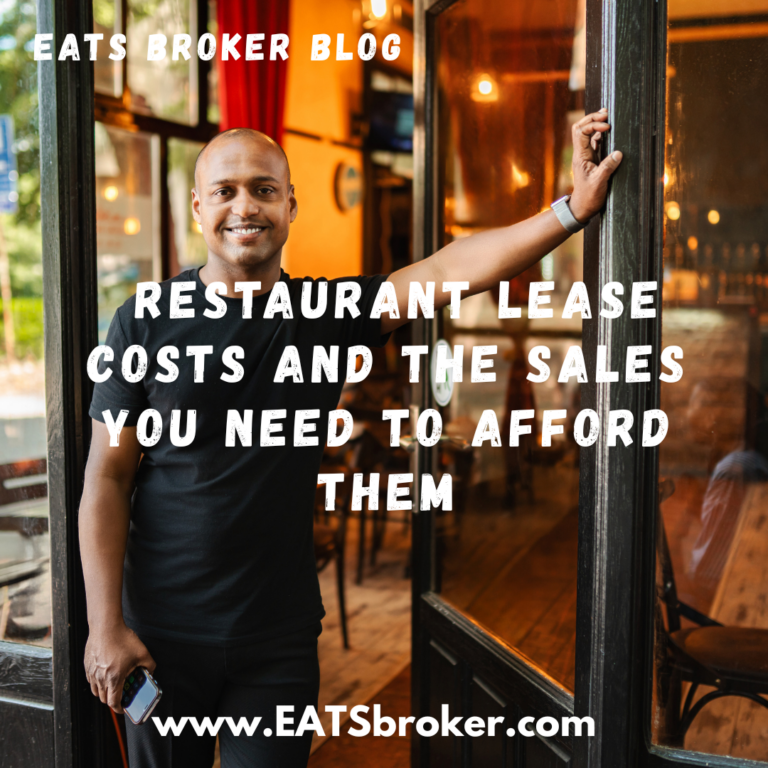 Restaurant lease examples for a 2000 square foot space comparing DFW and Houston areas with monthly base rent and sales targets.